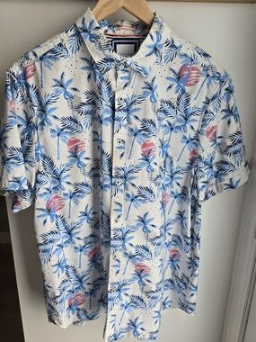 Exotic Blue Palm Print Men's Shirt